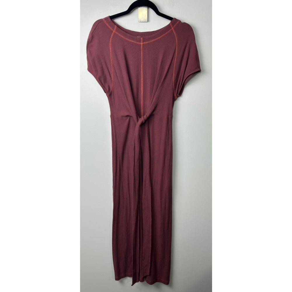 Free People Sunni Dress XS Wild Ginger Burgundy Tie back Knit Midi REVOLVE D6 - Picture 3 of 10